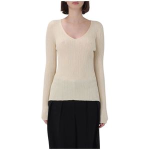 Theory - Gebreide Trui - Ecru - Wol - V-hals, Lange Mouwen