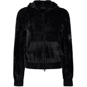 Balenciaga Velvet Zip Hoodie met BB Paris Logo , Black , Dames , Maat: 2XS