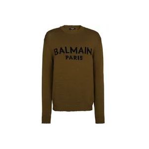 Balmain Intarsia-Knit Logo Sweater , Green , Heren , Maat: 2XL