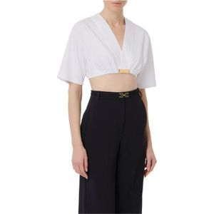 Elisabetta Franchi, Dames, Blouses & Shirts, Wit, Maat: L Katoen,