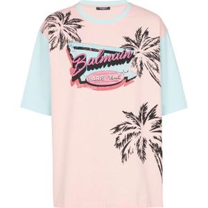 Balmain Losse Miami bedrukte T-shirt , Multicolor , Heren , Maat: 2XL