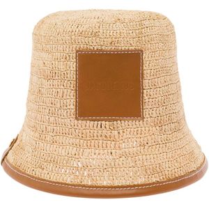 Jacquemus Bruin Leren Bucket Hat met Logo , Beige , Dames , Maat: 56 CM