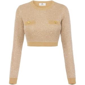 Elisabetta Franchi, Dames, Truien, Beige, Maat: S