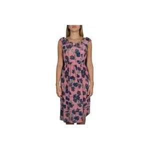 Prada Zijden Jurk met Bloemen en Ruches , Pink , Dames , Maat: XS