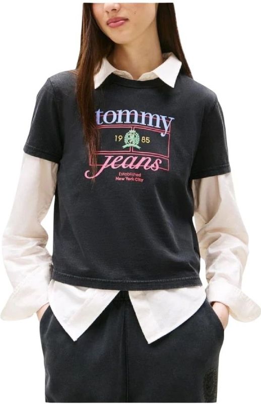 Tommy Hilfiger - Tommy Jeans Crest Flag - T-shirt - Zwart - Katoen