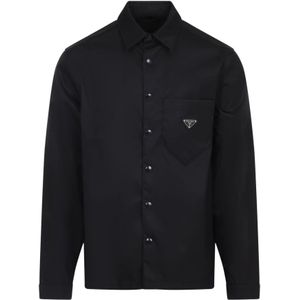 Prada, Heren, Overhemden, Zwart, Maat: S Nylon,
