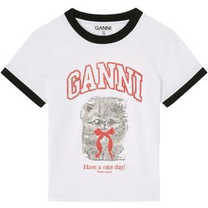 Ganni, Dames, Tops, Wit, Maat: L Katoen,