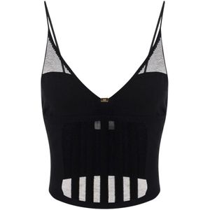 Elisabetta Franchi, Dames, Tops, Zwart, Maat: S Katoen,