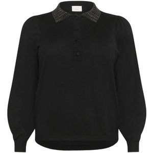 Kaffe - KCcarla Polo Pullover - Zwart - Dames - Korte Mouwen - Nylon