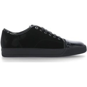 Lanvin Zwarte Katoenen Sneakers Gepolijst Ronde Neus , Black , Heren , Maat: 40 EU