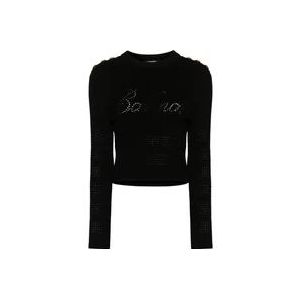 Balmain Zwarte Sweaters met Signature Trompe-lœil Logo , Black , Dames , Maat: L