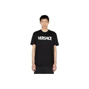 Versace Katoenen Mesh Logo T-Shirt , Black , Heren , Maat: L