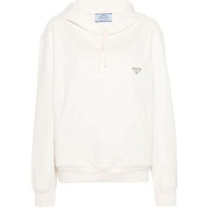 Prada Witte Hoodie Stijlvol Driehoekig Logo , White , Dames , Maat: S