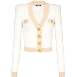 Balmain Gouden Rand Knoopvest Beige , Beige , Dames , Maat: XL