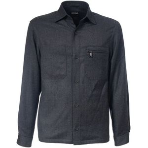 Zegna, Heren, Overhemden, Grijs, Maat: XL Wol,