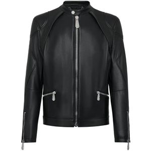 Philipp Plein, Heren, Jassen, Zwart, Maat: L Leer,