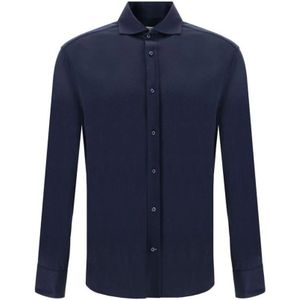 Brunello Cucinelli, Heren, Overhemden, Blauw, Maat: L Katoen,