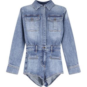 Self Portrait, Dames, Jumpsuits & Playsuits, Blauw, Maat: 2XS Denim,