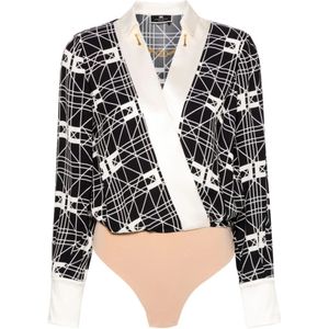 Elisabetta Franchi, Dames, Tops, Zwart, Maat: S Zijde,