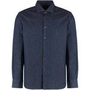 Moorer, Heren, Overhemden, Blauw, Maat: XS Denim,