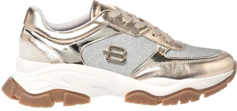 Baldinini - Trainers - Geel - Light Gold Laminated Leather en Silver Glitter Fabric