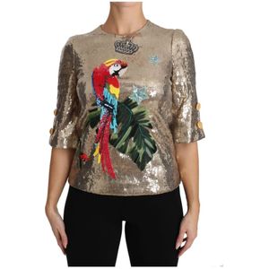 Dolce & Gabbana - Top - Goud - Korte Mouwen - Parrot Motief