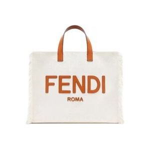 Fendi Witte Shopper Tas met Franjes , White , Dames , Maat: ONE Size