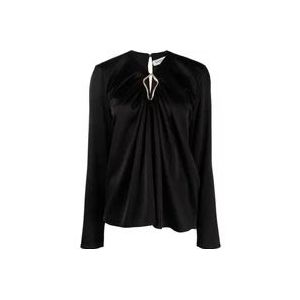 Lanvin Gedrapeerde blouse met lange mouwen , Black , Dames , Maat: M
