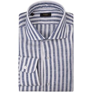 Barba, Heren, Overhemden, Blauw, Maat: 4XL Linnen,