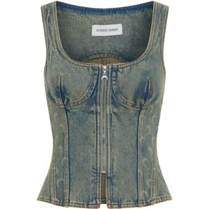 Marine Serre, Dames, Tops, Blauw, Maat: M Denim,