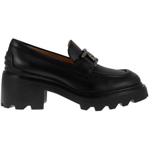 Tod's Hoge leren instapper met metalen kettingband , Black , Dames , Maat: 37 1/2 EU