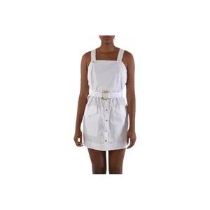 Pinko Mini jurk in katoenen popeline met vierkante halslijn en geknoopte voorkant , White , Dames , Maat: L