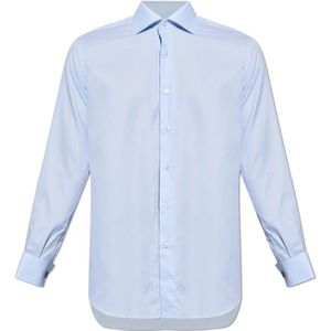 Brioni, Heren, Overhemden, Blauw, Maat: 4XL Katoen,