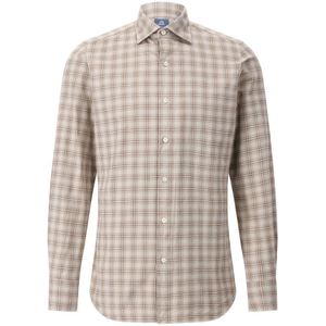 Finamore, Heren, Overhemden, Bruin, Maat: S Katoen,