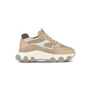 Hogan Suede Panelled Sneakers Beige , Beige , Dames , Maat: 36 1/2 EU