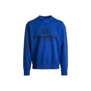 Blauwe Sweater met Ronde Hals en Parajumpers Logo , Blue , Heren , Maat: S