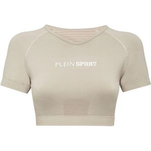 Plein Sport - Seamless Cropped T-shirt V-Neck - Grijs - Dames - Tops