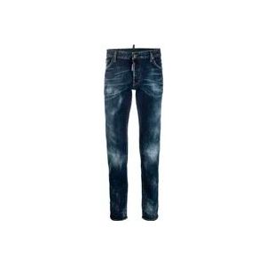 Dsquared2 Slim Fit Jeans met Canada Vlag Patch , Blue , Heren , Maat: XS
