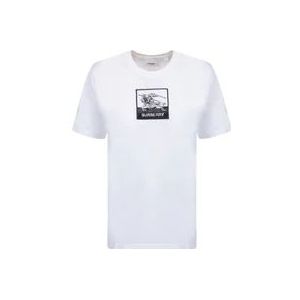 Burberry Wit Rondehals T-Shirt met Geborduurd Logo , White , Dames , Maat: S