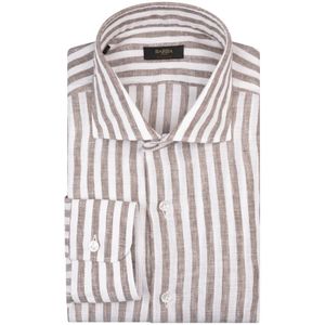 Barba, Heren, Overhemden, Bruin, Maat: M Linnen,