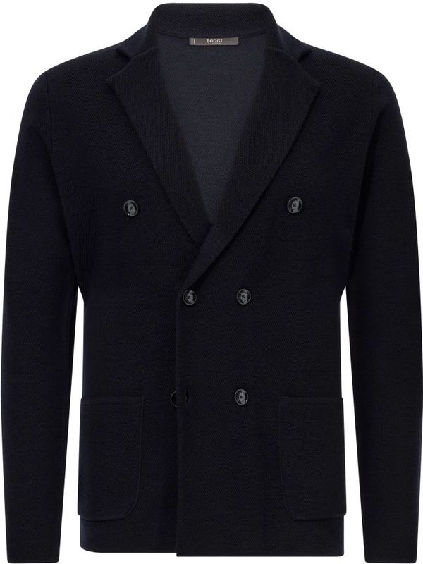 Boggi Milano - Gebreid Vest - Navy - Merino Wol - Lange Mouw