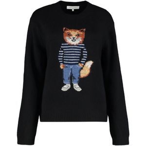 Maison Kitsuné, Dames, Truien, Zwart, Maat: L Wol,