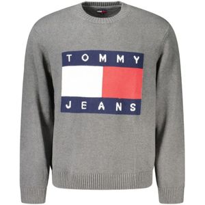 Tommy Hilfiger - Grijze Katoenen Heren Trui - Langärmige - Ronde Hals