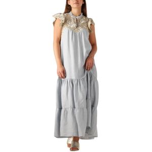 Greek Archaic Kori, Dames, Jurken, Blauw, Maat: XS Linnen,