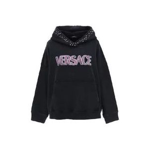 Versace Katoenen Logo Sweatshirt , Black , Dames , Maat: 2XS