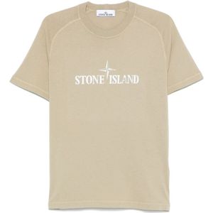 Stone Island, Heren, Tops, Beige, Maat: M Katoen,