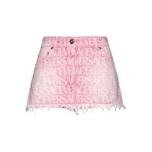 Versace Denim Laser Logo Frayed Shorts , Pink , Dames , Maat: W29