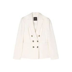 Pinko Dubbelrijige witte blazer met gouden knopen , White , Dames , Maat: XS