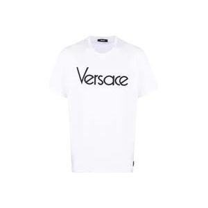 Versace Witte Logo Geborduurde T-shirts en Polos , White , Heren , Maat: XL