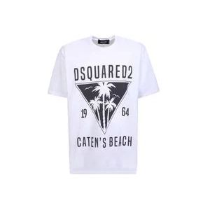 Dsquared2 Wit Ronde Hals Logo Print T-Shirt , White , Heren , Maat: M